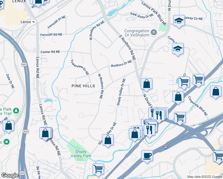 map of restaurants, bars, coffee shops, grocery stores, and more near 1016 Lenox Crest in Atlanta