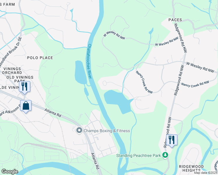 map of restaurants, bars, coffee shops, grocery stores, and more near 3000 Rivermeade Drive Northwest in Atlanta