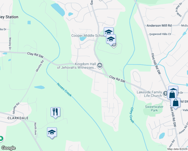 map of restaurants, bars, coffee shops, grocery stores, and more near 3320 Cypress Club Trail in Austell