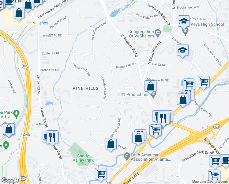 map of restaurants, bars, coffee shops, grocery stores, and more near 1016 Lenox Crest in Atlanta