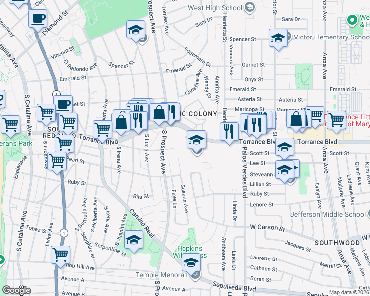 map of restaurants, bars, coffee shops, grocery stores, and more near 1200 Opal Street in Los Angeles County