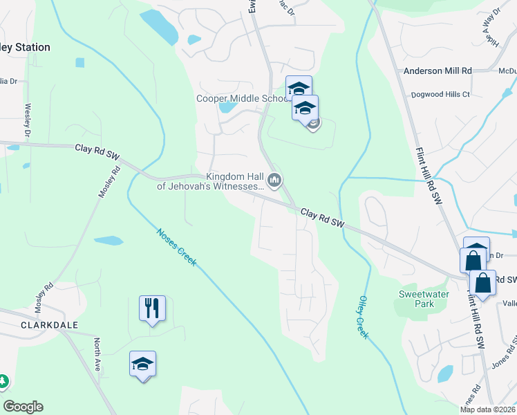 map of restaurants, bars, coffee shops, grocery stores, and more near 3335 Cypress Club Trail in Austell