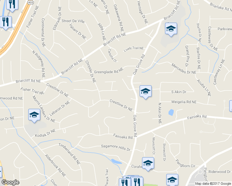 map of restaurants, bars, coffee shops, grocery stores, and more near 2361 Academy Court Northeast in Atlanta