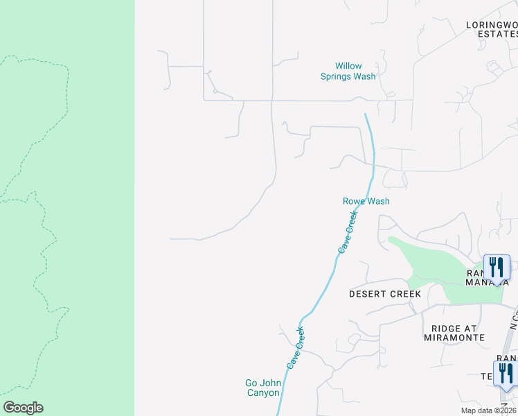 map of restaurants, bars, coffee shops, grocery stores, and more near 39342 North Old Stage Road in Cave Creek