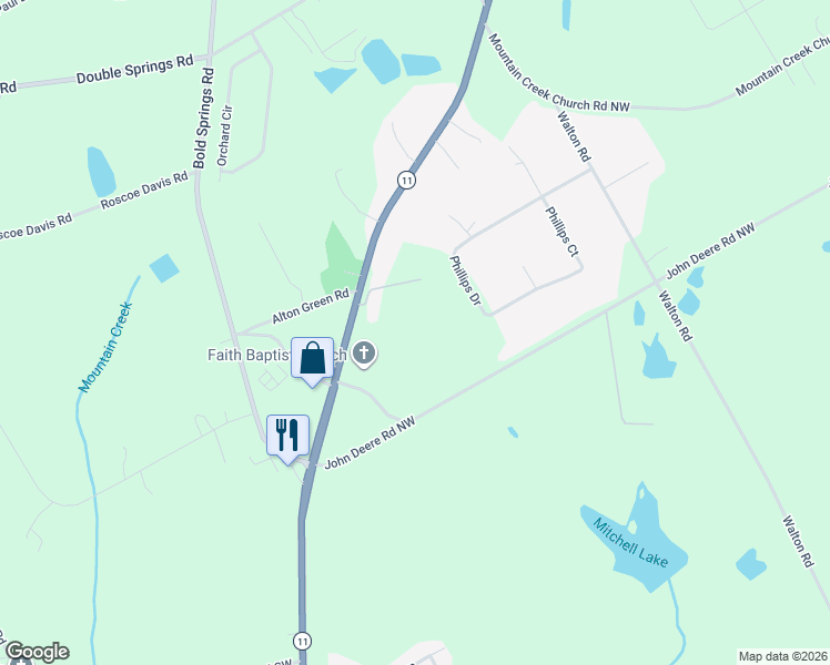 map of restaurants, bars, coffee shops, grocery stores, and more near 1841 Georgia 11 in Monroe
