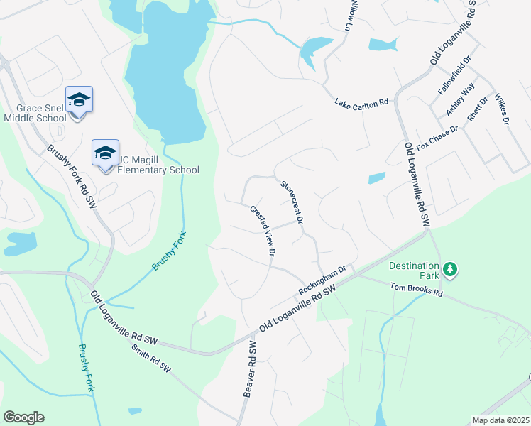 map of restaurants, bars, coffee shops, grocery stores, and more near 451 Crested View Drive in Loganville