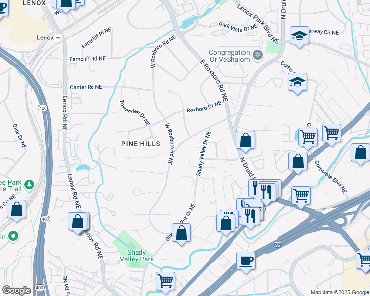 map of restaurants, bars, coffee shops, grocery stores, and more near 1151 Goodwin Road Northeast in Atlanta