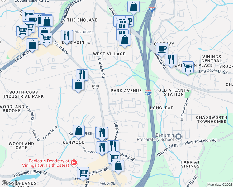 map of restaurants, bars, coffee shops, grocery stores, and more near 4798 Terramond Lane Southeast in Smyrna