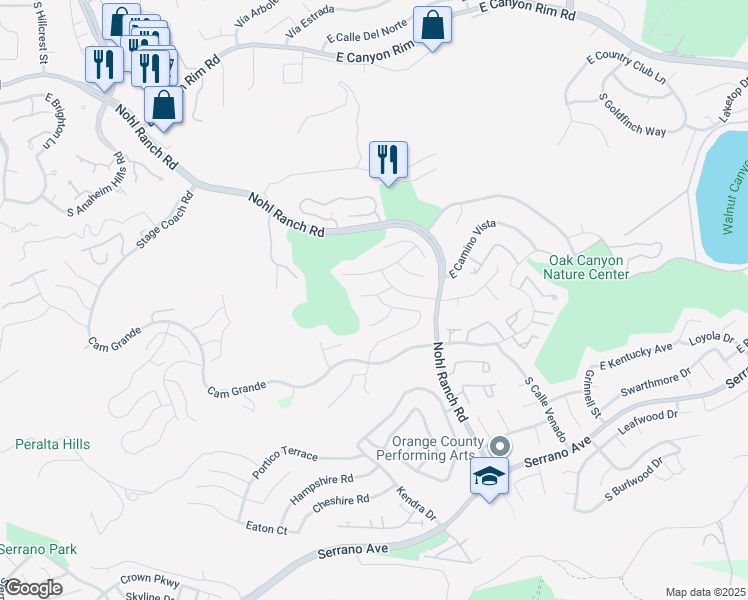 map of restaurants, bars, coffee shops, grocery stores, and more near 730 South Stillwater Lane in Anaheim