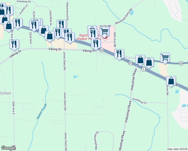 map of restaurants, bars, coffee shops, grocery stores, and more near 1370 Summit Drive in Jasper