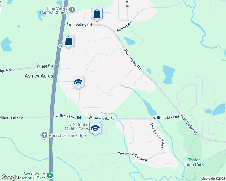 map of restaurants, bars, coffee shops, grocery stores, and more near 259 Pine Valley Drive in Powder Springs