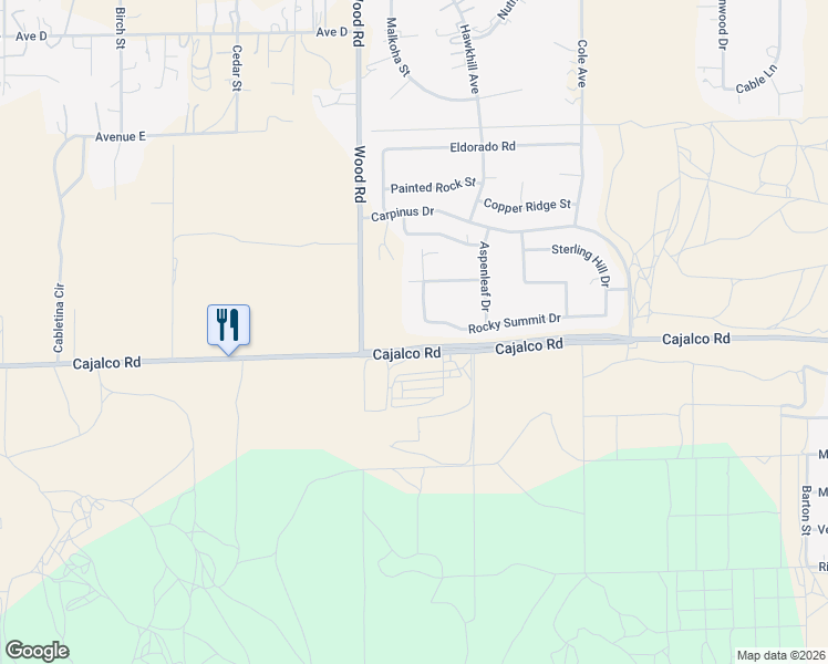 map of restaurants, bars, coffee shops, grocery stores, and more near 19173 Rocky Summit Drive in Perris