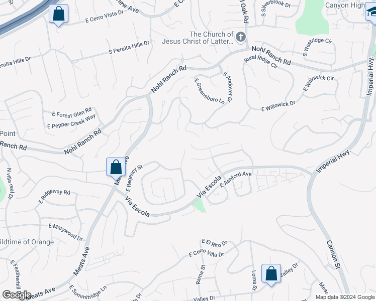 map of restaurants, bars, coffee shops, grocery stores, and more near 2871 North Roxbury Street in Orange