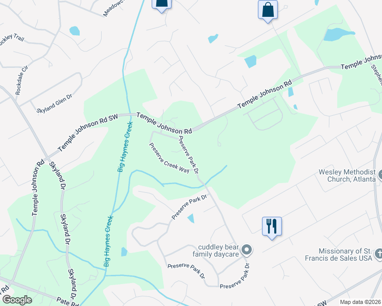 map of restaurants, bars, coffee shops, grocery stores, and more near 1657 Preserve Park Drive in Loganville