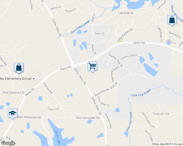 map of restaurants, bars, coffee shops, grocery stores, and more near 1817 Dallas Nebo Road in Hiram