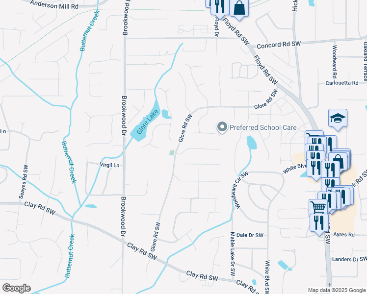 map of restaurants, bars, coffee shops, grocery stores, and more near 1188 Trenton Court Southwest in Mableton