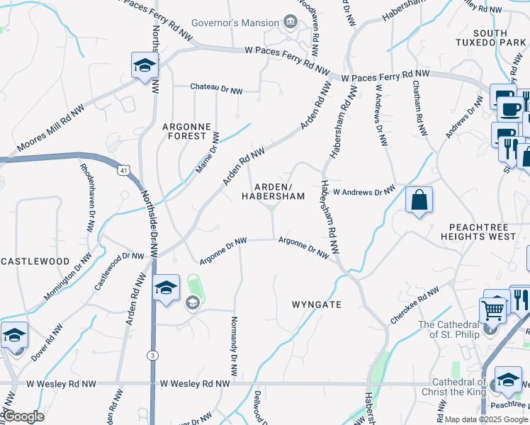 map of restaurants, bars, coffee shops, grocery stores, and more near 3018 West Pine Valley Road Northwest in Atlanta