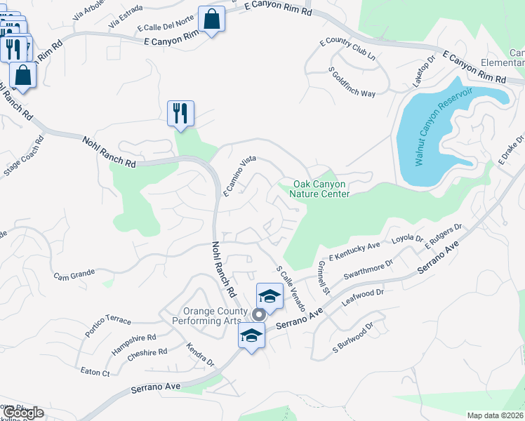 map of restaurants, bars, coffee shops, grocery stores, and more near 780 Carriage Circle in Anaheim