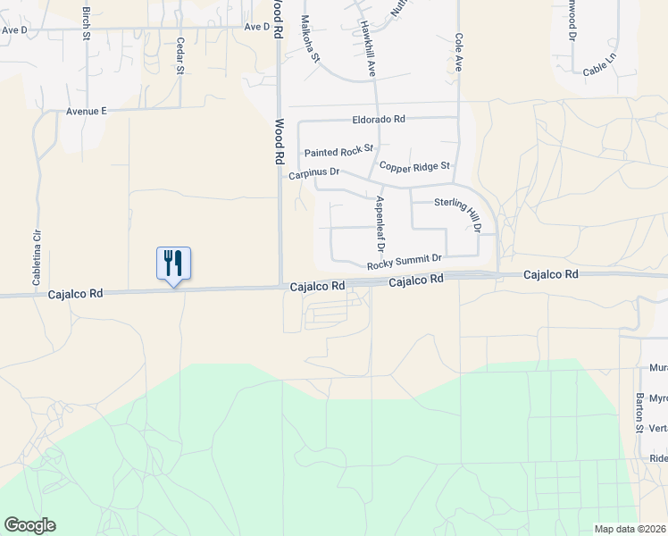 map of restaurants, bars, coffee shops, grocery stores, and more near 19191 Rocky Summit Drive in Perris