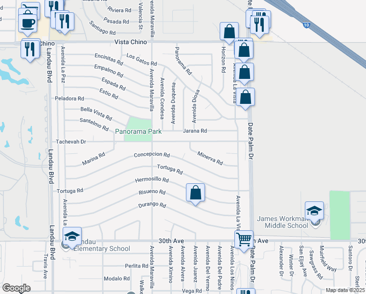 map of restaurants, bars, coffee shops, grocery stores, and more near 68645 Tachevah Drive in Cathedral City