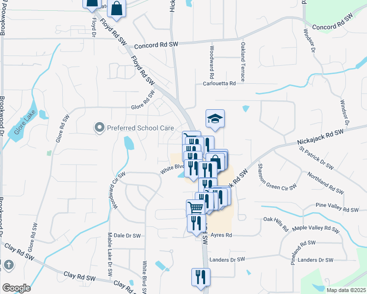 map of restaurants, bars, coffee shops, grocery stores, and more near 4844 Floyd Road Southwest in Mableton