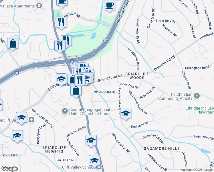 map of restaurants, bars, coffee shops, grocery stores, and more near 1846 Terrewood Drive in Atlanta