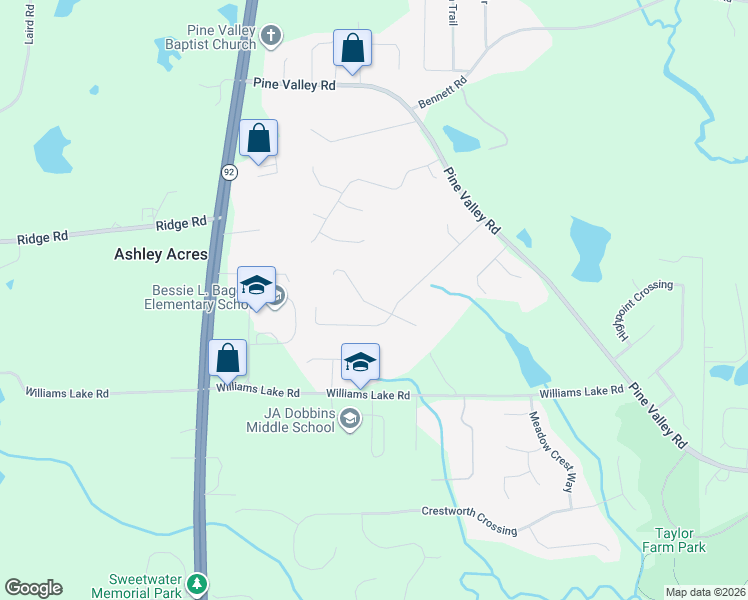 map of restaurants, bars, coffee shops, grocery stores, and more near 54 Kacey Court in Powder Springs