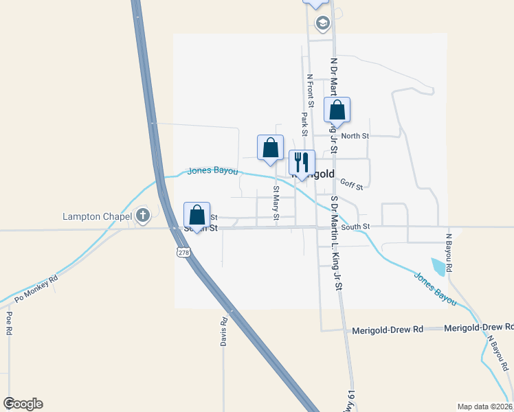 map of restaurants, bars, coffee shops, grocery stores, and more near Cashman Street in Merigold