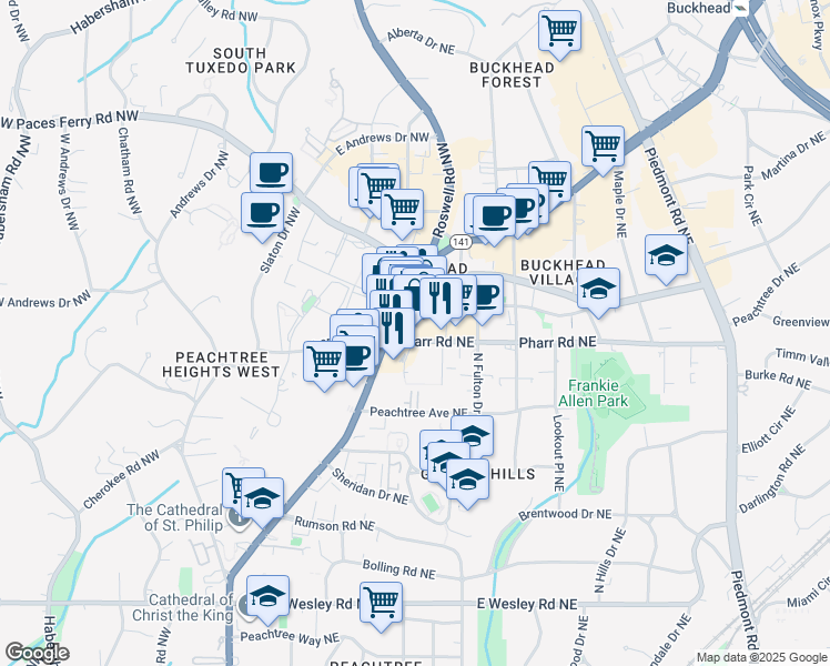 map of restaurants, bars, coffee shops, grocery stores, and more near 3027 Bolling Way Northeast in Atlanta