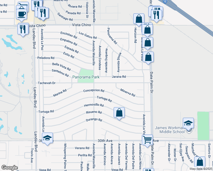 map of restaurants, bars, coffee shops, grocery stores, and more near 68700 Concepcion Road in Cathedral City