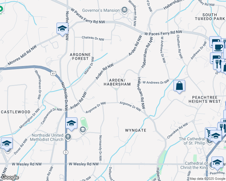 map of restaurants, bars, coffee shops, grocery stores, and more near 3000 East Pine Valley Road Northwest in Atlanta