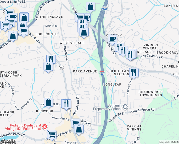 map of restaurants, bars, coffee shops, grocery stores, and more near 2245 Fort Drive in Smyrna