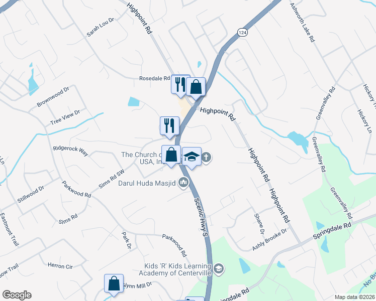 map of restaurants, bars, coffee shops, grocery stores, and more near 3176 Gwinnstone Circle Southwest in Snellville