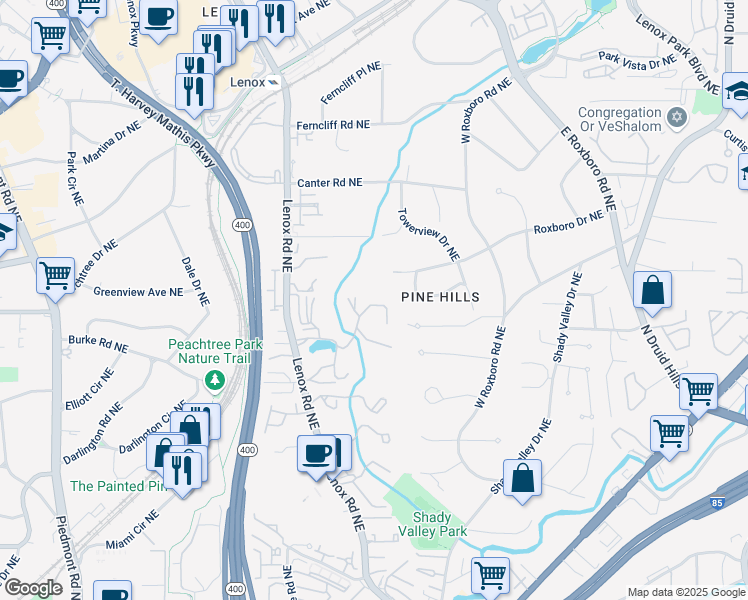 map of restaurants, bars, coffee shops, grocery stores, and more near 40 Plantation Drive Northeast in Atlanta