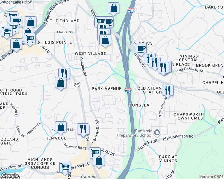 map of restaurants, bars, coffee shops, grocery stores, and more near 2245 Fort Drive in Smyrna