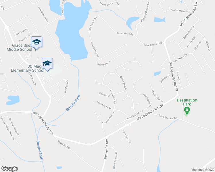 map of restaurants, bars, coffee shops, grocery stores, and more near 408 Crested View Drive in Loganville