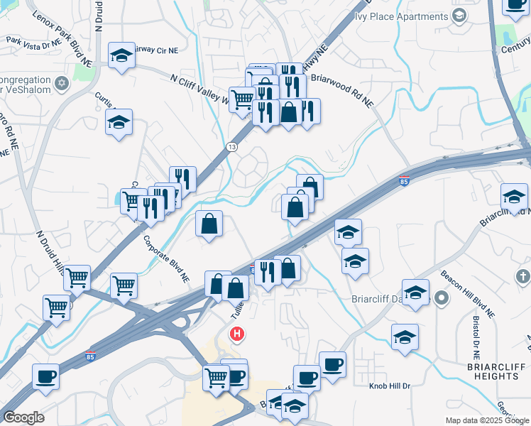 map of restaurants, bars, coffee shops, grocery stores, and more near 1590 Northeast Expressway in Atlanta