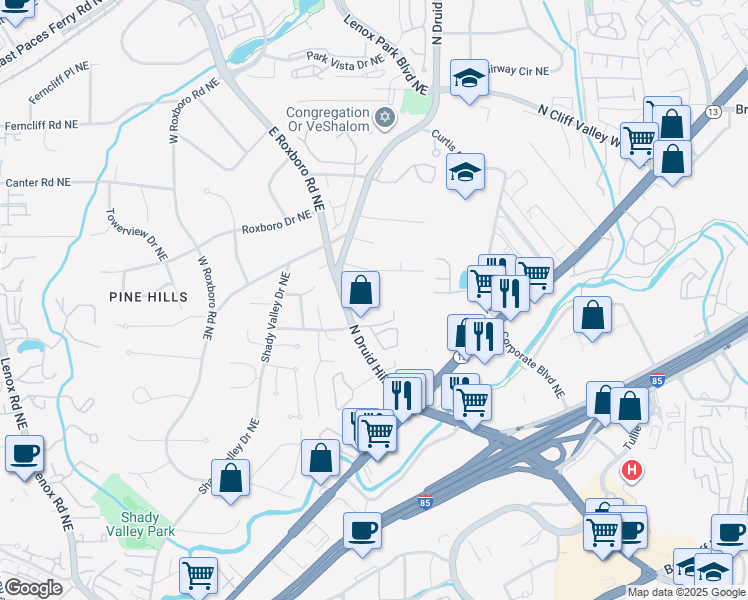 map of restaurants, bars, coffee shops, grocery stores, and more near 1146 Ashton Bluff Drive Northeast in Atlanta