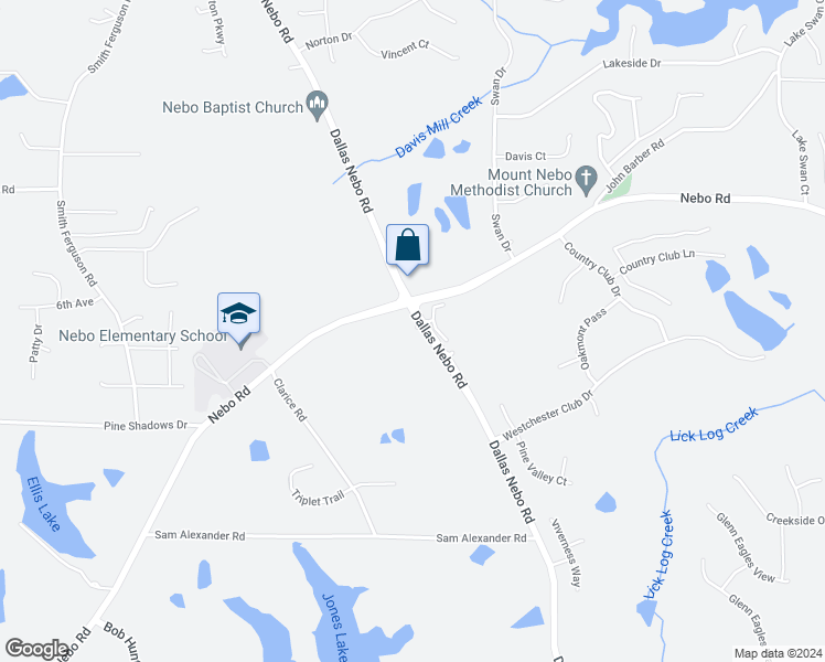 map of restaurants, bars, coffee shops, grocery stores, and more near 1817 Dallas Nebo Road in Hiram