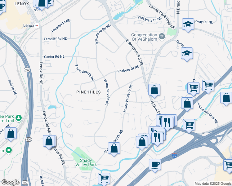 map of restaurants, bars, coffee shops, grocery stores, and more near 1151 Goodwin Road Northeast in Atlanta