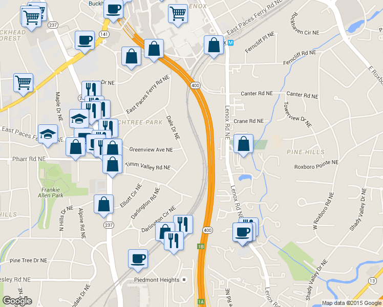 map of restaurants, bars, coffee shops, grocery stores, and more near 3021 Dale Drive Northeast in Atlanta