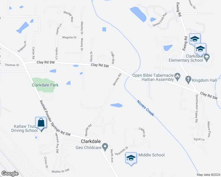 map of restaurants, bars, coffee shops, grocery stores, and more near 4750 Mosley Road in Austell