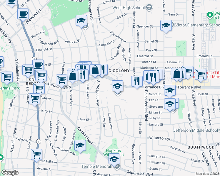 map of restaurants, bars, coffee shops, grocery stores, and more near 1200 Opal Street in Los Angeles County