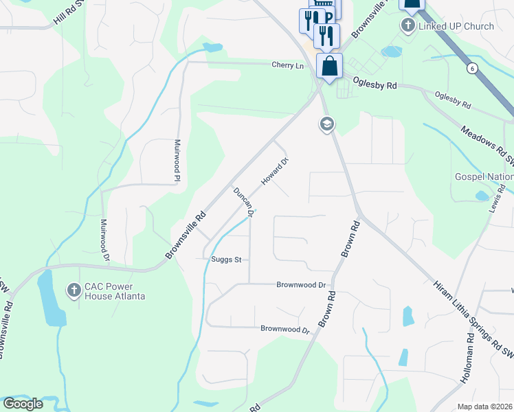 map of restaurants, bars, coffee shops, grocery stores, and more near 4803 Duncan Drive in Powder Springs