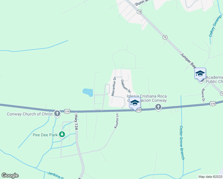 map of restaurants, bars, coffee shops, grocery stores, and more near 229 Macarthur Drive in Conway