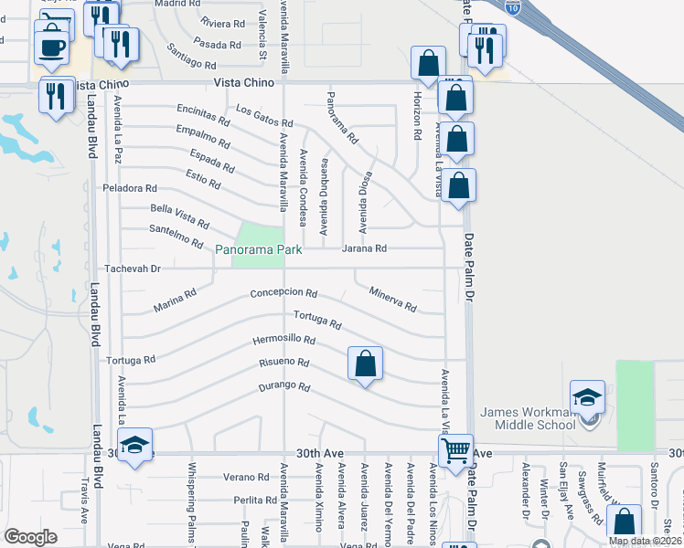 map of restaurants, bars, coffee shops, grocery stores, and more near 68700 Concepcion Road in Cathedral City