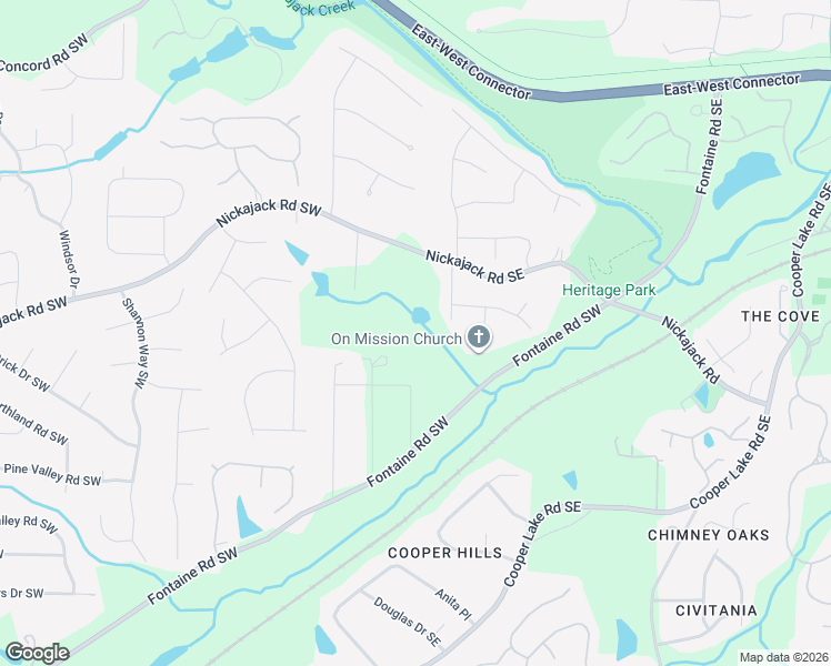 map of restaurants, bars, coffee shops, grocery stores, and more near 4742 Warrior Way Southeast in Mableton