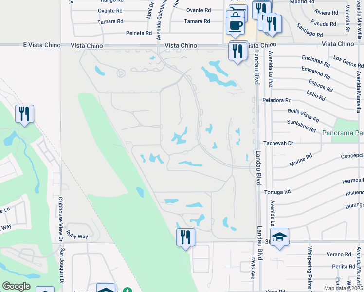 map of restaurants, bars, coffee shops, grocery stores, and more near 67632 Lagos Way in Cathedral City