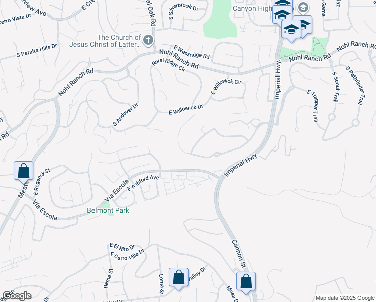 map of restaurants, bars, coffee shops, grocery stores, and more near 5420 East Big Sky Lane in Anaheim
