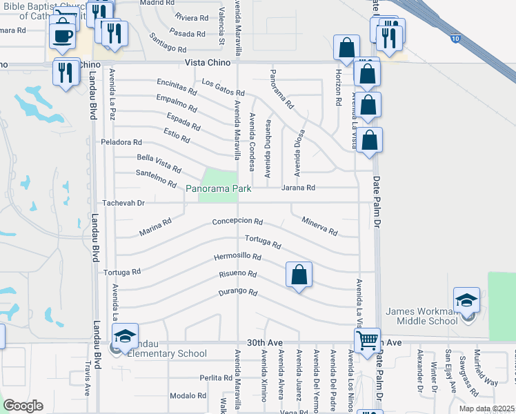 map of restaurants, bars, coffee shops, grocery stores, and more near 68575 Tachevah Drive in Cathedral City